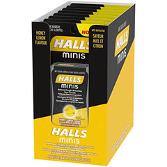 Halls Minis No Sugar Added Honey Lemon Cough Drops, 24 lozenges per pack, 8 packs per tray