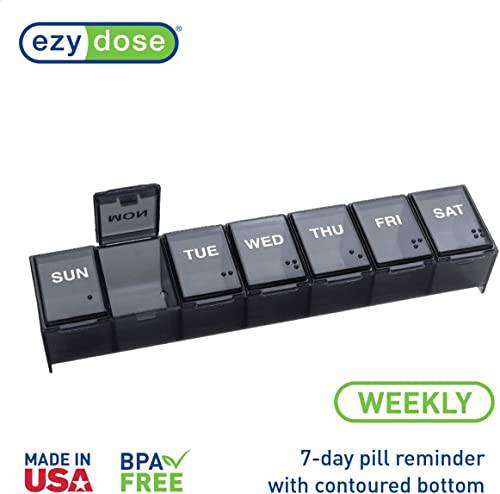 EZY DOSE Weekly (7-Day) Pill Organizer, Vitamin Planner, and Medicine Box, X-Large Compartments, Black