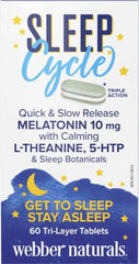 Webber Naturals Sleep Cycle Melatonin with L-Theanine, 5-HTP & Sleep Botanicals, 60 Tri-Layer Tablets, For Sleep Support, Vegan