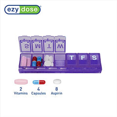 EZY DOSE Weekly (7-Day) Pill Planner, Medicine Case, Vitamin Organizer Box, Small Locking Compartments to Secure Prescription Medication and Prevent Accidental Spilling, Purple