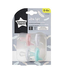 Tommee Tippee Ultra-Light Silicone Baby Pacifier, Girl - 0-6m, 4pk, Pink