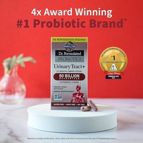 Garden of Life - Dr. Formulated Probiotics Urinary Tract+ | Supports Urinary Tract Health with 500mg of Clinically Studied Organic Pacran® cranberry| 50 Billion CFU + 16 Probiotic Strains | Gluten Free, Dairy Free