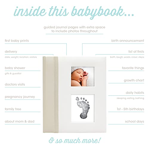 Pearhead Classic Baby Memory Book with an Included Clean-Touch Ink Pad to Create Baby's Handprint or Footprint, Ivory