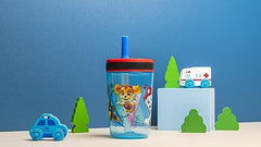 Zak Designs Paw Patrol Chase & Marshall Kelso Tumbler Set, Leak-Proof Screw-On Lid with Straw, BPA-Free, Made of Durable Plastic and Silicone, Perfect Bundle for Kids (15 oz, 2pc Set)