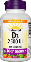 Webber Naturals Vitamin D3 2,500 IU Extra Strength, 180 Tablets, For Healthy Bones, Teeth, and Helps Prevent Vitamin D Deficiency