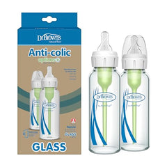 Dr. Brown’s Natural Flow® Anti-Colic Options+™ Narrow Glass Baby Bottles, 2-Pack, 8 oz/250 mL