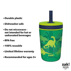 Zak Designs Kelso 15 oz Tumbler Set, (Dino Camo) Non-BPA Leak-Proof Screw-On Lid with Straw Made of Durable Plastic and Silicone, Perfect Baby Cup Bundle for Kids (2pc Set)