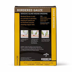 Medline Bordered Gauze Adhesive Island Wound Dressing, 4" x 5" with 2.5" x 2.5" Pad, 15 Per Box