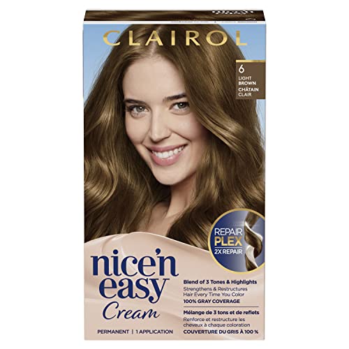 Clairol Nice'n Easy Permanent Hair Dye, 6 Light Brown Hair Color, 1 Count