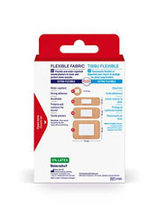 Elastoplast Flexible Fabric Bandages, 40 Strips, Assorted Sizes, beige | Extra Flexible | Adapts to all your movements | Strong Adhesion | Breathable Material | Water-repellent | Bacteria Shield | Latex Free