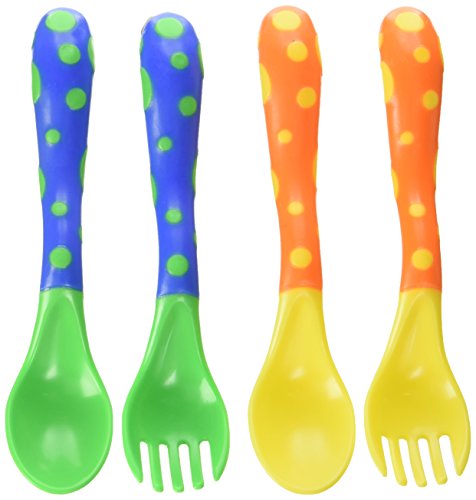 Nuby 4 Pack Fork and Spoon Set Orange/Yellow and Blue/Green