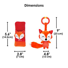 Diono Baby Fox Character Car Seat Straps & Toy, Shoulder Pads for Baby, Infant, Toddler, 2 Pack Soft Seat Belt Cushion and Stroller Harness Covers Helps Prevent Strap Irritation