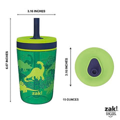 Zak Designs Kelso 15 oz Tumbler Set, (Dino Camo) Non-BPA Leak-Proof Screw-On Lid with Straw Made of Durable Plastic and Silicone, Perfect Baby Cup Bundle for Kids (2pc Set)