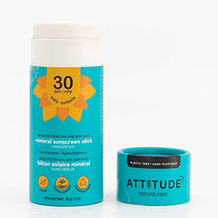 ATTITUDE Sunscreen Stick for Baby and Kids, Broad Spectrum UVA/UVB, Plastic-free, Hypoallergenic, Plant and Mineral-Based Formula, Vegan and Cruelty-free Sun Care Products, SPF 30, Unscented, 85 grams