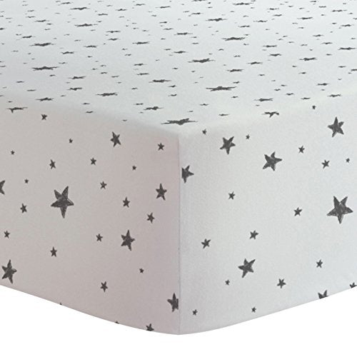 Kushies Baby 100% Breathable Cotton Flannel Pack n Play/Palyard/Playpen Fitted Sheet，Fully Elasticized- Made in Canada, 29" x 42" Scribble Stars Black & White