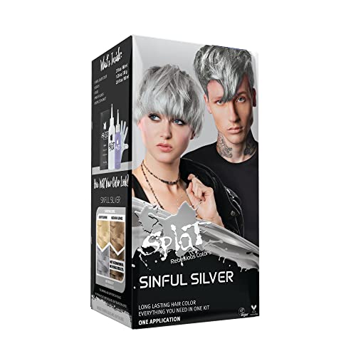 SPLAT Sinful Silver Hair Dye Kit – Semi Permanent Color Lasts Up to 30 Washes