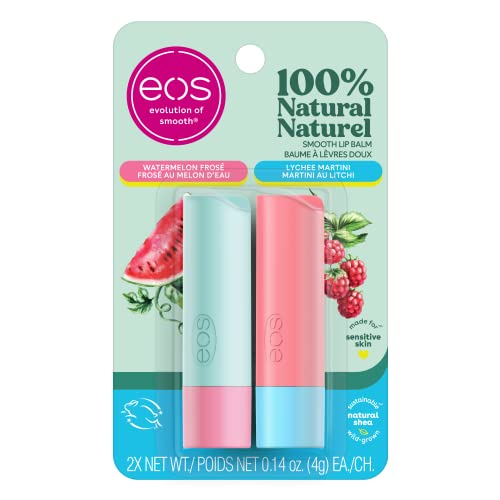 eos 100% Natural Lip Balm Sticks- Watermelon Fros? and Lychee Martini, All-Day Moisture, 4g, 2-Pack