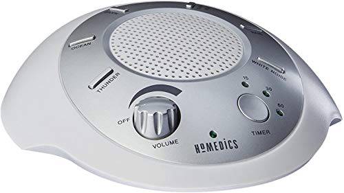 Homedics White Noise Sound Machine ▪ Silver ▪ Small Travel Sound Machine with 6 Relaxing Nature Sounds ▪ Portable Sound Therapy for Home, Office, Nursery ▪ Auto-Off Timer