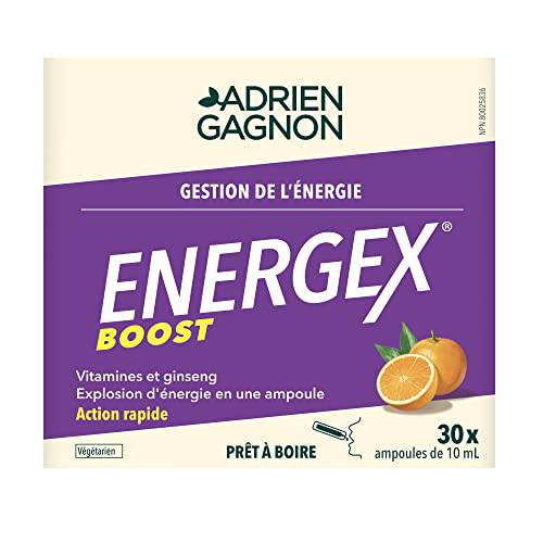 Adrien Gagnon - Energex Boost Liquid - Fast-Acting Natural Energy Burst – Vitamins, Adptogenic Plants & Natural Caffeine – Orange Flavor -30 Shots