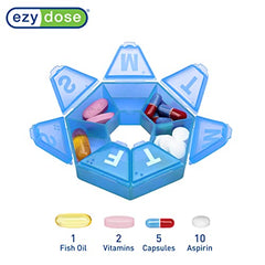 EZY DOSE Weekly Pill Organizer and Planner, Travel Pill Planner, 7-Sided, Blue