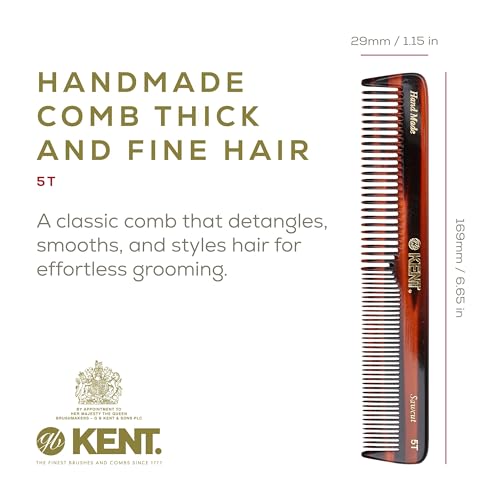 Kent 5T Handmade Sawcut Dressing Table Comb, Fine Toothed , Tortoiseshell, 10 g (Pack of 1)