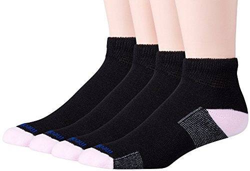 MediPEDS Women's Diabetic Quarter Socks with Nanoglide, 4 Pack, Black with Pink, Shoe Size: 5-10