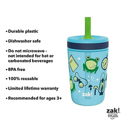 Zak Designs Kelso 15 oz Tumbler Set, (Campout) Non-BPA Leak-Proof Screw-On Lid with Straw Made of Durable Plastic and Silicone, Perfect Baby Cup Bundle for Kids (2pc Set)