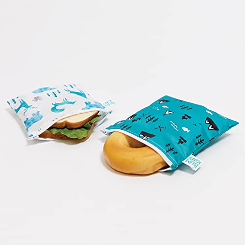 Bumkins Sandwich Bag/Snack Bag, Reusable Fabric, Washable, Food Safe, BPA Free, 7x7 - Wildlife & Outdoor Pack of 2