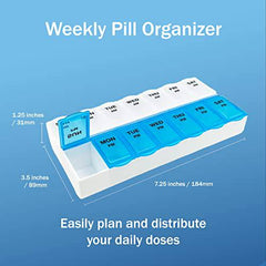 Ezy Dose Weekly (7-Day) AM/PM Pill Organizer, Vitamin Case, And Medicine Box, Large Compartments, 2 Times a Day, Blue and Purple Lids