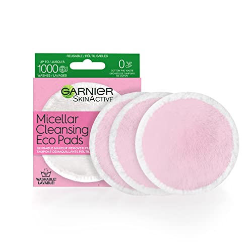 Garnier SkinActive Micellar Cleansing Eco Pads, Reusable Makeup Remover Microfiber Pads, With Ultra-Soft Polyester, Up To 1000 Washes, Pack Of 3