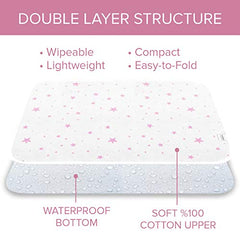 Kushies Deluxe Waterproof Changing Pad Liners - 20 x 30 inches Baby Changing Table Liners - Baby Changing Pads - Diaper Changing Flat Liner Pad Waterproof Portable (White w/Pink Stars)