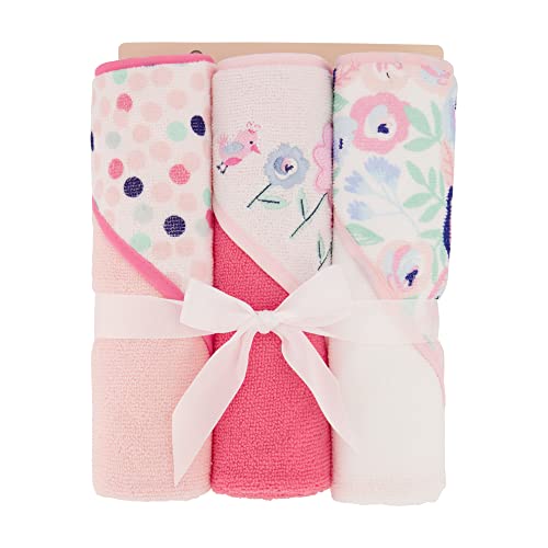 Cudlie Buttons & Stitches Baby Girl 3 Pack Rolled/Carded Hooded Towels in Blooms & Dots Print, GS71731