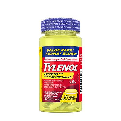 Tylenol Arthritis Pain Easy Open Bottle, Pain Reliever, Acetaminophen 650 mg Caplets, Fast & Long Lasting Arthritis, Muscle & Joint Pain Relief, 170 Caplets