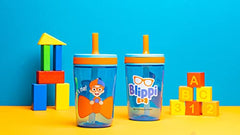 Zak Designs Blippi Kelso Toddler Cups for Travel or at Home, 15oz 2-Pack Durable Plastic Sippy Cups with Leak-Proof Design is Perfect for Kids (Blippi)