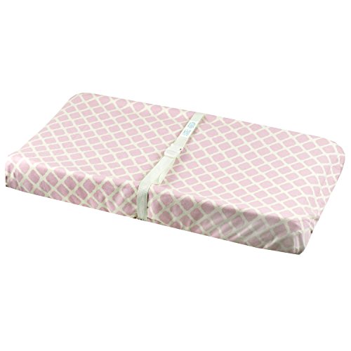 Ben & Noa Flannel Fitted Change Pad Sheet with Slits for Safety Straps, Pink Lattice