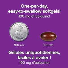 Webber Naturals Ubiquinol QH Active Coenzyme Q10 (CoQ10) 100mg, 30 Softgels, Enhanced Absorption and Higher Concentration, Premium CoQ10 for Energy, Antioxidant, and Heart Support