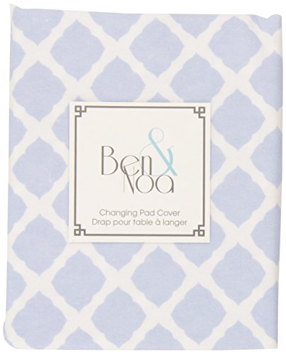 Ben & Noa Flannel Fitted Change Pad Sheet with Slits for Safety Straps, Blue Lattice