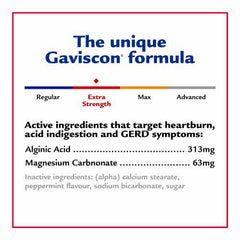 Gaviscon Extra Strength Tablets - 60 Count - Chewable Foaming Antacid Tablets for Day and Night Heartburn Relief, Acid Reflux and GERD Relief, Cooling & Refreshing Peppermint - Free of Aluminum, Lactose and Gluten