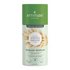 ATTITUDE Baking Soda Free Deodorant for Sensitive Skin Enriched with Oatmeal and Avocado Oil, EWG Verified, Aluminum Free, Plastic-Free, 85 grams