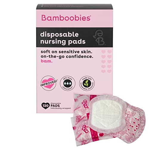 bamboobies Nursing Pads for Breastfeeding, 120 Pads, Disposable Breast Pads for Sensitive Skin, Super-Absorbent Milk Proof Pads