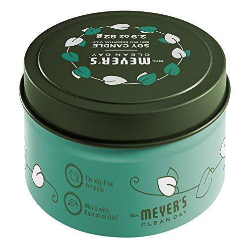 MRS. Meyer’S CLEANDAY Soy Tin Candle, 12 Hour Burn Time, Made with Soy Wax and Essential Oils, Basil, 2.9 oz