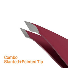 Slice 10457 Combo Tip Tweezer, Slanted & Pointed, Extra Wide Grip, for Fine Hair & Eyebrow Design, Red