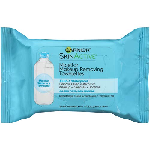 Garnier Micellar Water Makeup Removing Wipes, All-In One Waterproof Makeup Remover + Face Cleanser, Hypoallergenic, All Skin Types Even Sensitive Skin, 25 Wipes