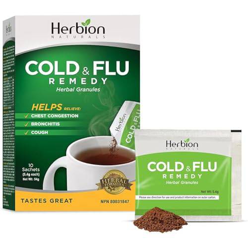 Herbion Naturals Cold & Flu Remedy Herbal Granules, 10 count sachets - Helps Relieve Cough and Chest Congestion