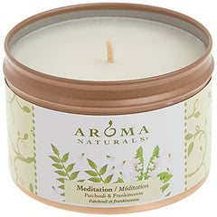 Aroma Naturals Tin Candle with Patchouli and Frankincense Essential Oil Natural Soy Scented, Meditation, 2 Count