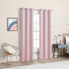 Eclipse Dreamer Star Laser Cut Room Darkening Grommet Window Curtains for Kids Bedroom or Nursery (2 Panels), 34 in x 84 in, Blush