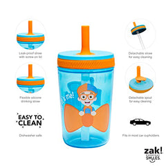 Zak Designs Blippi Kelso Toddler Cups for Travel or at Home, 15oz 2-Pack Durable Plastic Sippy Cups with Leak-Proof Design is Perfect for Kids (Blippi)