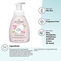 ATTITUDE 2-in-1 Hair and Body Foaming Wash, EWG Verified, Dermatologically Tested, Made with Naturally Derived Ingredients, Vegan, Unscented, 295 mL