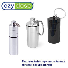 EZY DOSE Keychain Pill Box and Medicine, Vitamin Container | Safe for Money & Travel Items | Stainless Steel | X-Large Silver