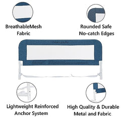 Dream On Me Lightweight Mesh Security Adjustable Bed Rail with Breathable Mesh Fabric in Navy